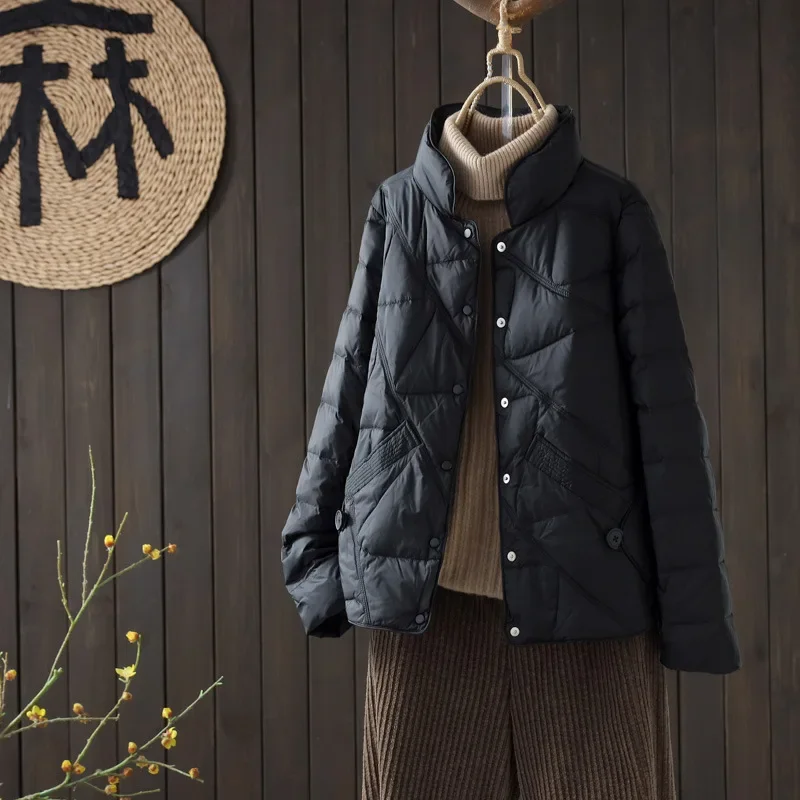 2025 Spring and Autumn New Women's Jacket Loose Commuter Lightweight Windproof Stand Up Collar Down Jacket