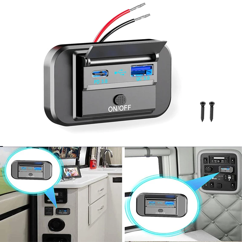 

RV Type C USB Outlet with Power Switch 20W PD And 18W QC3.0 Quick Charge Socket 12V 24V Car Charger for RV
