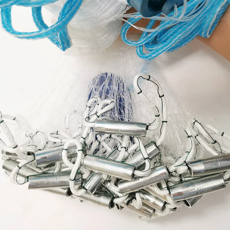 Lawaia Handgewebtes Fischernetz mit Aluminiumringen, Monofilament-Landungsnetz, Eisengewicht, Amerikanisches Angelzubehör – Detail 4