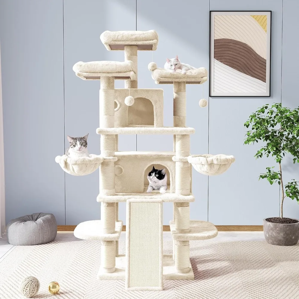 68 inch cat tree/cat treehouse and tower, suitable for large cats/cat climbing trees, multi-level large cat trees