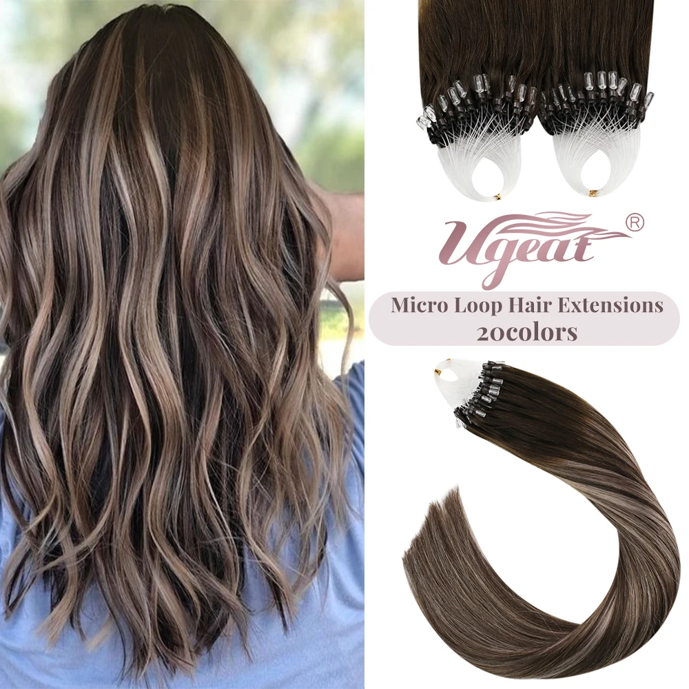 

Ugeat Micro Loop Hair Extensions 100% Real Human Hair 14-24” Balayage Micro Bead Hair Extension Remy Hair Micro Link Human Hair