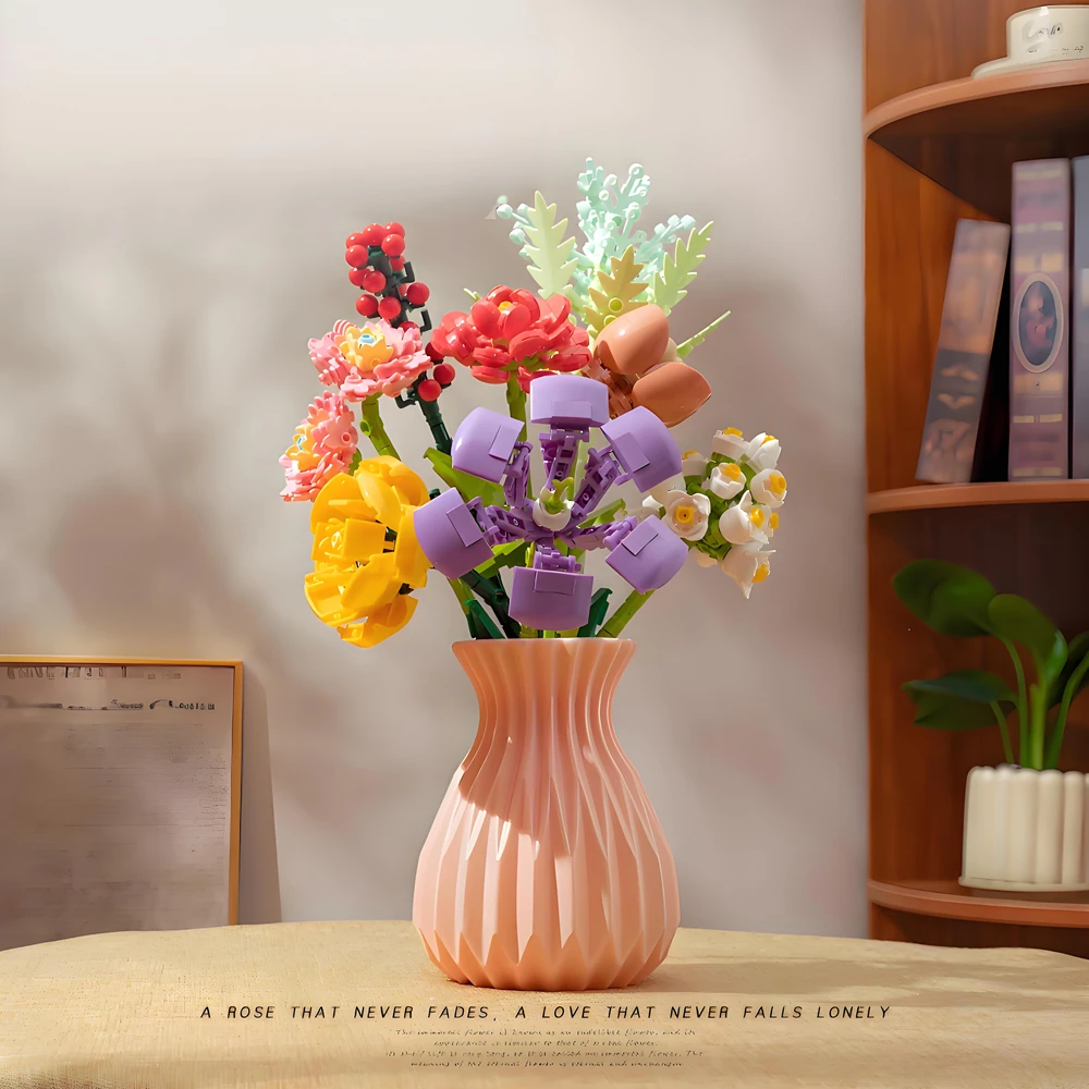 

724pcs Vase color is random bouquets potted plants creative desktop decorations birthday gifts building blocks flower toys