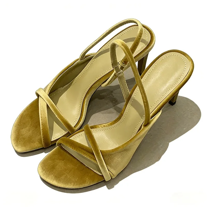 

Велюровые дизайнерские женские босоножки с открытым носком на каблуке, лето 2026, элегантные туфли-слингбэки для банкетов и вечеринок