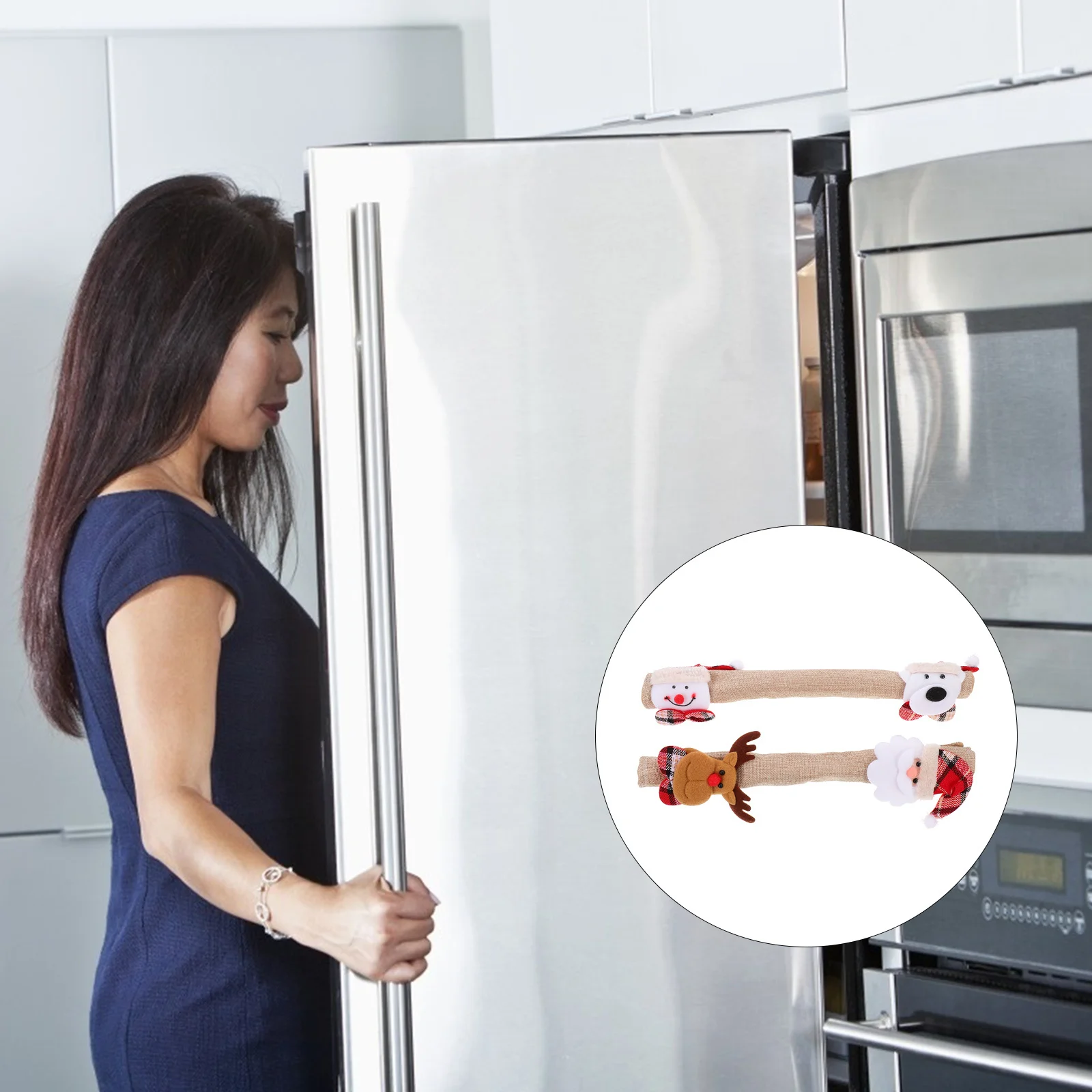 

4Pcs Christmas Fridge Handle Covers Xmas Kitchen Supply Oven Dishwasher Microwave Decor Protective Accessories