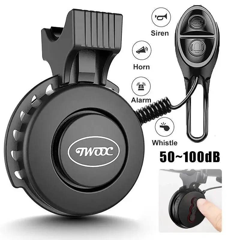 TWOOC Bicycle Electronic Horn Volume Adjustment 4 Kinds of Classic Cingtones Rechargeable 100dB Not Harsh Road Mountain Bike