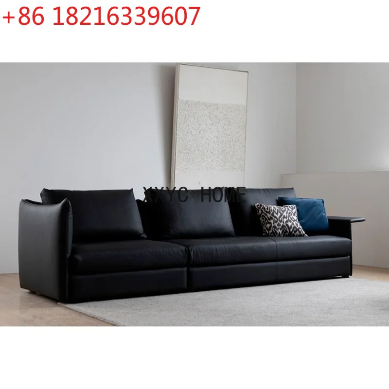 Italian-Style Light Luxury Leather Sofa Small Apartment Living Room Three-Person Simple Modern Asymmetric Leather Sofa