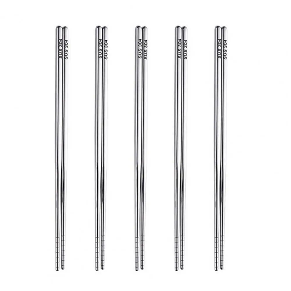 Anti-slip Chopsticks High Friction Chopstick Tips Stainless Steel Chopsticks Set with Engraved Non-slip for Home for Cooking