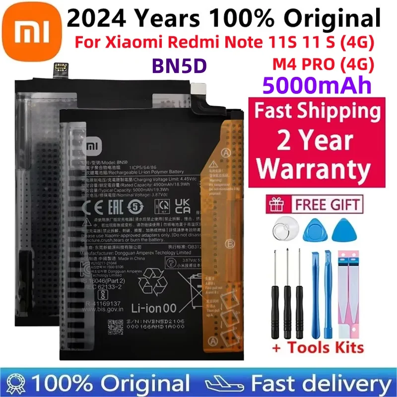 2024 Years 100% Original New Xiao Mi 5000mAh BN5D Battery For Xiaomi Redmi Note 11S 11 S 4G M4 PRO 4G Mobile Phone Batteries