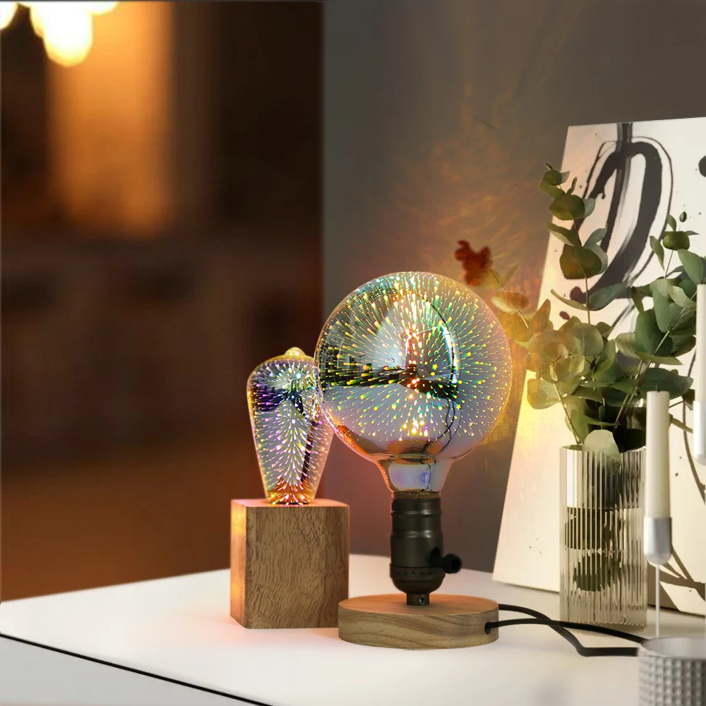 3D Colorful LED Light Bulb E27 220V Vintage Edison Bulb Star Firework Christmas Tree Holiday Night Light Decora Indoor Lighting