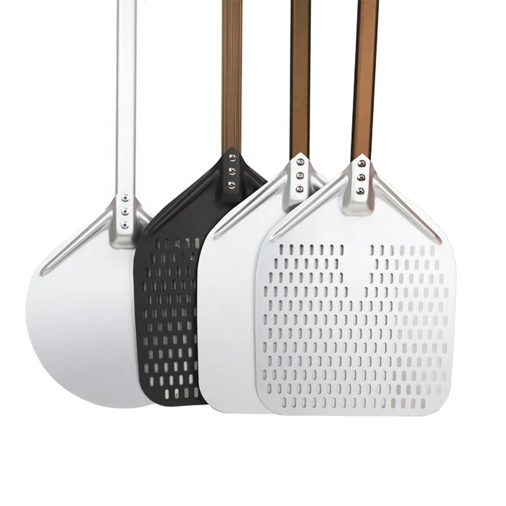 

Professional Aluminum Pizza Paddle Perforated with Extended Removable Handle Rectangular Pizza Turning Peels for Baking