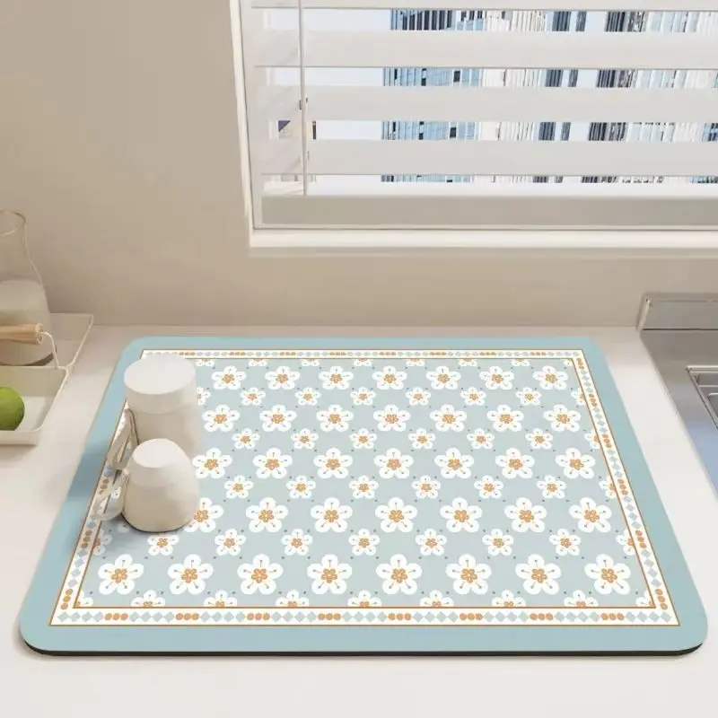 Vintage Checkered Tableware Drain Mat, Absorbent and Non-Slip Countertop Mat, Coffee Table Drip Mat, Home Decor