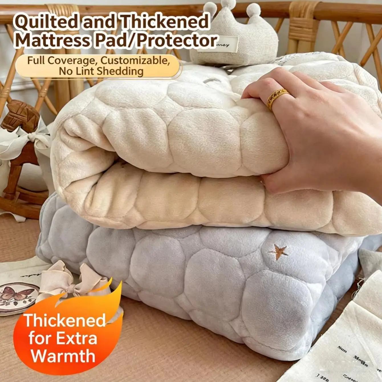 

Thickened Cotton Infant Crib Fitted Sheet, Comfort Quilted Padding Stretch Elastic Deep Pocket Newborn Bed Sheet for Crib