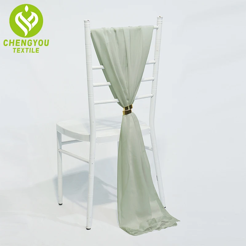 2PCS/PACK 70CM * 200CM Length Width Prenium Thick White Sage Green Chiffon Chair Belt Vertical Chair Curtain