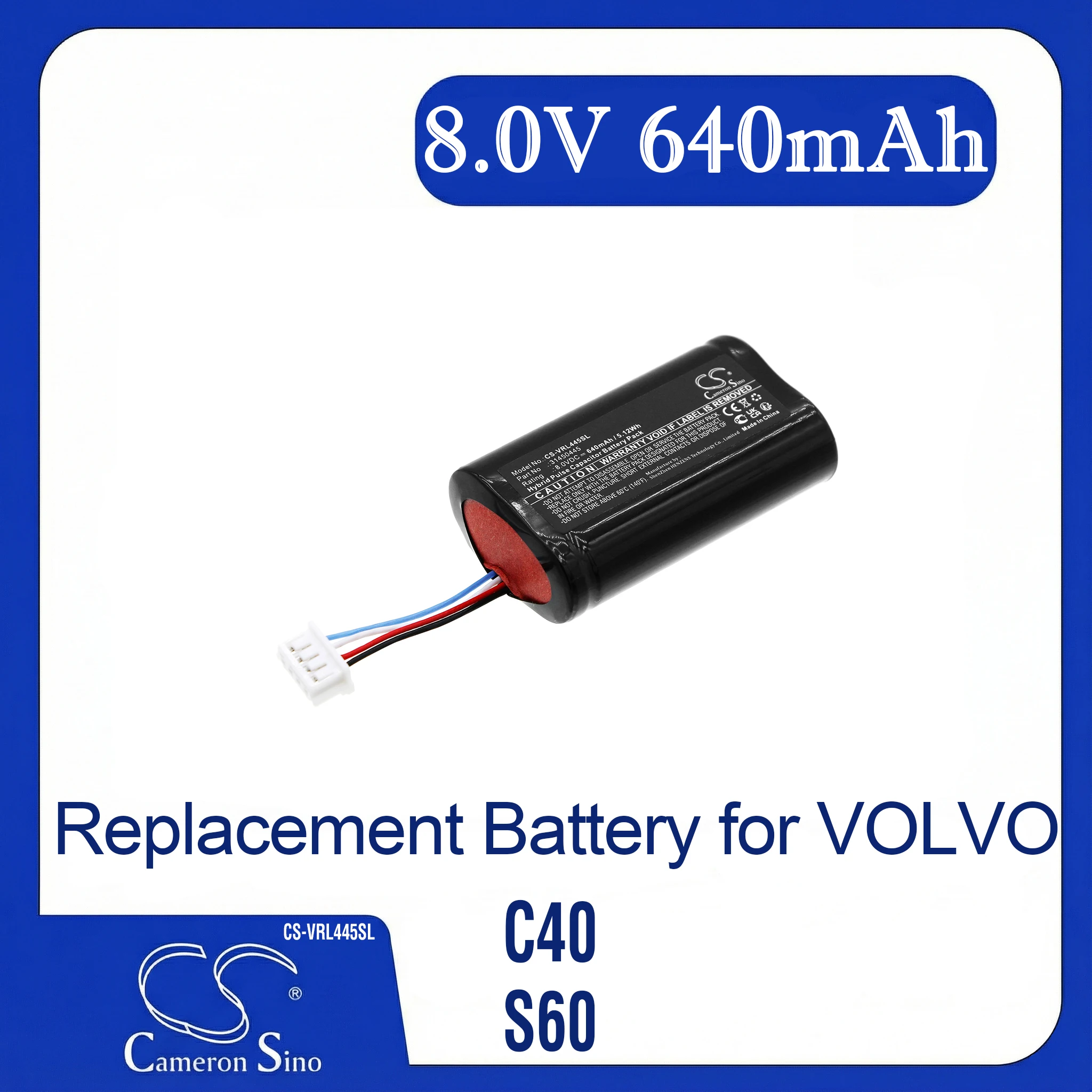 Replacement Battery for VOLVO C40,S60,S60 MK3,S90,S90 2019 T5 Inscription,V60,V90,V90 2018 T5 Insc PN:31450445 640mAh / 5.12Wh