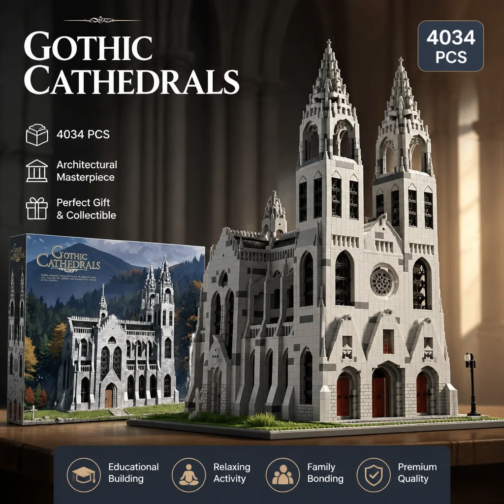 Cathédrale Gothique Blocs Construction Modulaires Architecture Église Médiévale Kit Modèle avec Flèches Détaillées et Fenêtres en Arc Assemblage DIY Jouet Adultes Cadeau Idéal Anniversaire Fêtes Décoration
