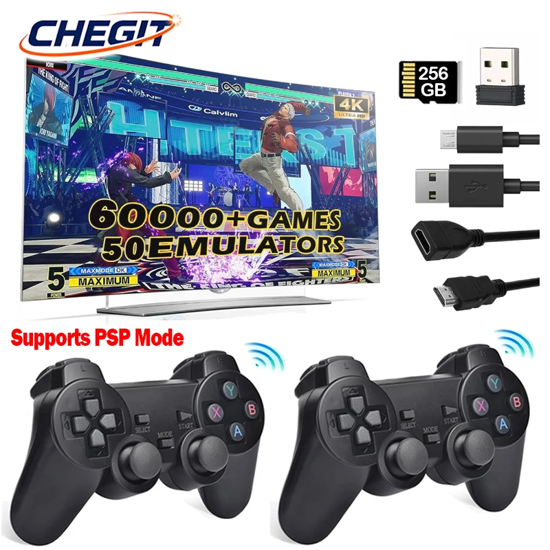 New X2 Plus 60000+Games 256 GB 50+ Emulators Classic Video Game Console Gaming Stick 4K HD Wireless Controller for PSP/PS1/GBA