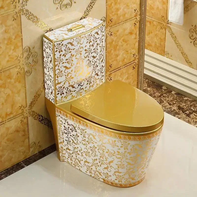 Sanitary Ware Bathroom White And Gold Plated Color Water Closet Wc One Piece Gold Bowl Toilet