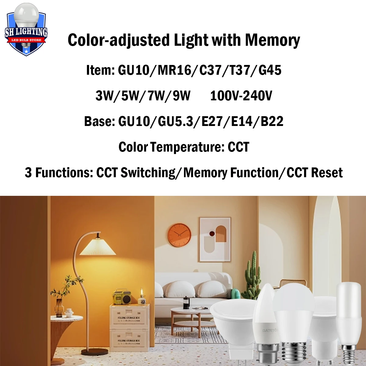 

5/10/15/20PCS LED Color-adjusted Light 100V-240V 3W-9W CCT, Memory Function, Color Temp Reset Light For Interiors Lighting