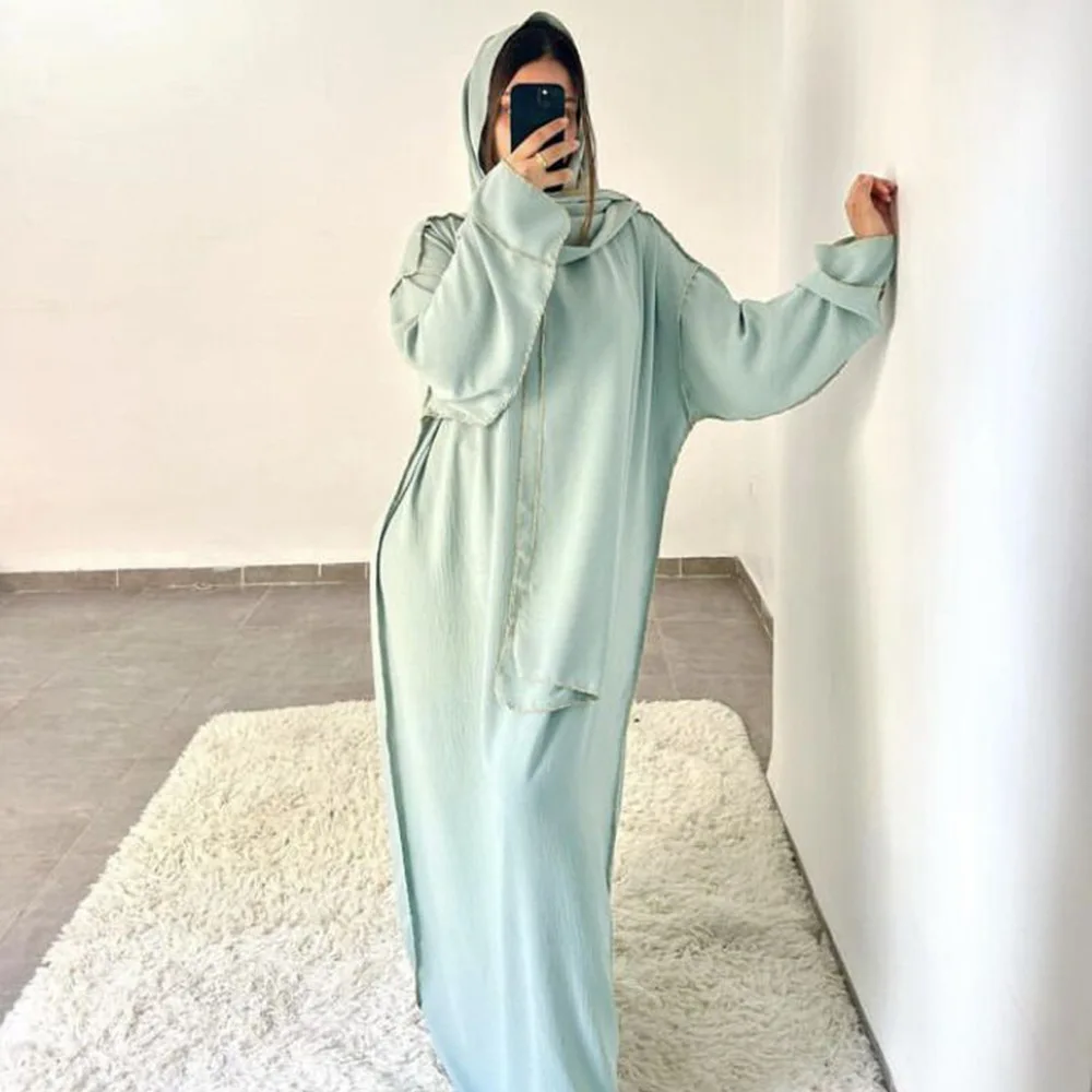 

Dubai Abaya Turkey Kaftan Eid Djellaba Hooded Hijab Dress Women Islam Clothing Kebaya Jalabiya Prayer Garment Muslim Modest Robe