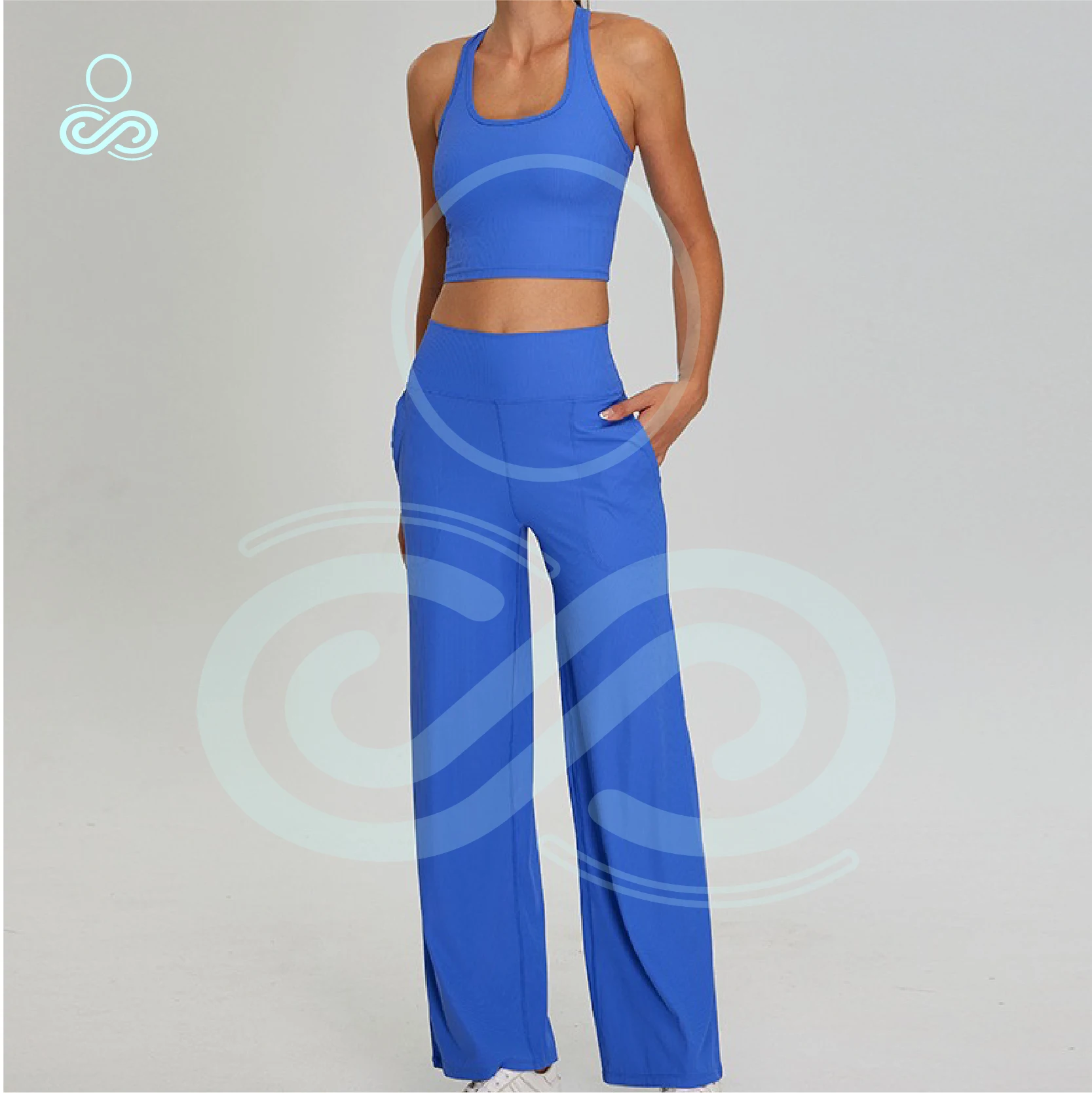 Autumn cross back yoga suit set, threaded casual exercise straight tube yoga fitness suit set, women's clothing sport set women