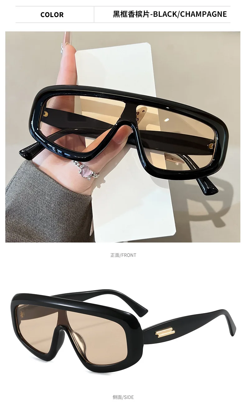 Vintage One-Piece Quadratische Sonnenbrille für Damen Neue Mode Schwarze Verlaufsgläser Übergroße Sonnenbrille für Herren Retro Gestreifte Fahrbrille – Detail 15