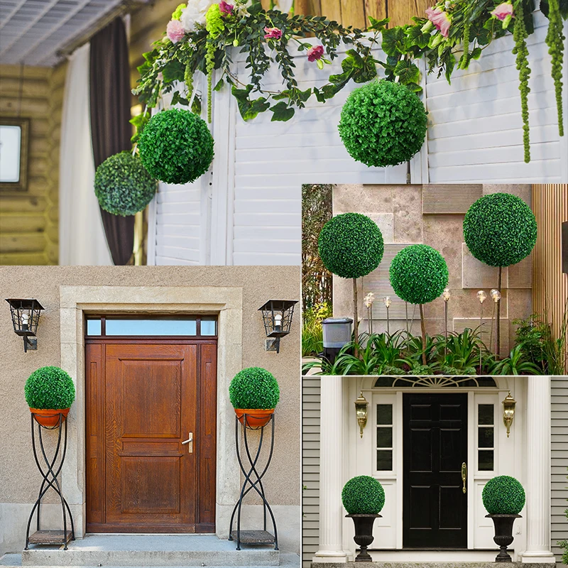 Artificial Plant Boxwood Topiary BallFaux Plants Decorative Grass Balls UV Protected for Home Patio Garden Balcony Wedding