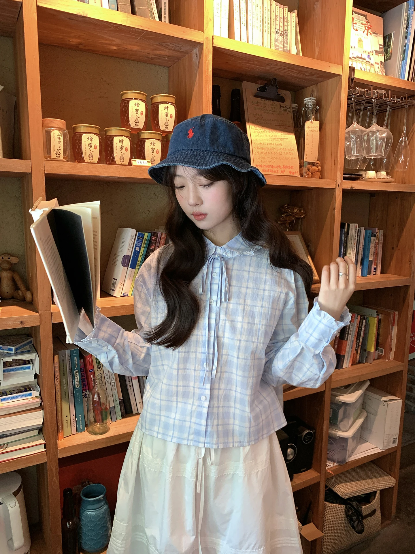 

Рубашка Hollyii в корейском стиле свободного кроя в клетку с воротником-бантом, женская весенняя новинка, топ для похудения, модная повседневная одежда