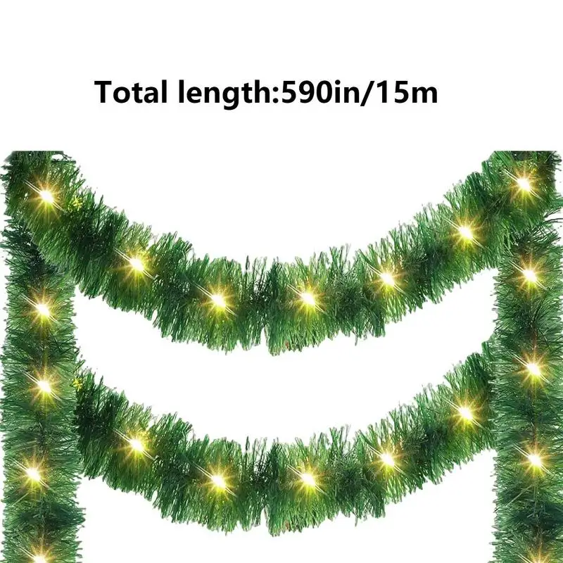 Christmas Tree Shiny Garland Light Green Streamers Ornaments Shiny Tinsel Garland Light Strips Twist Christmas Decor With LED