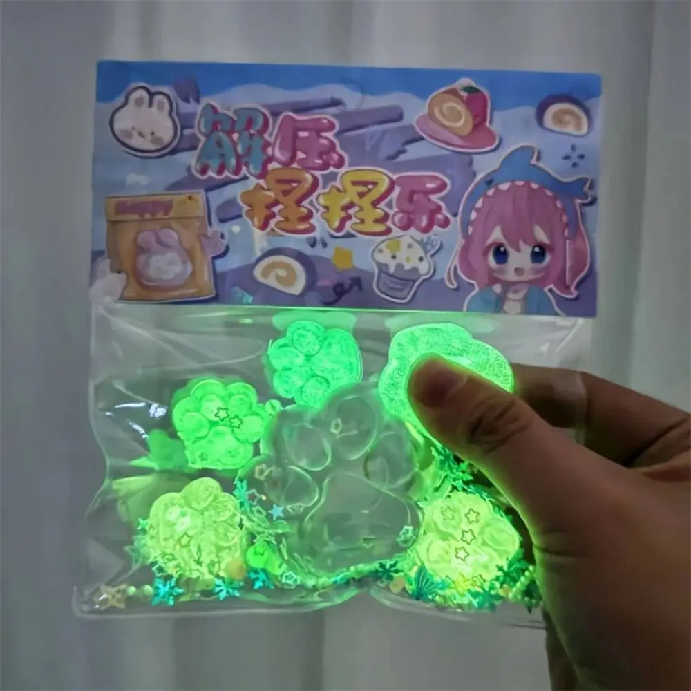 6pcs/bag New Transparent Luminous Cat Paw Mini Kawaii Stretch Toys TPR Decompression Toy Party Gift