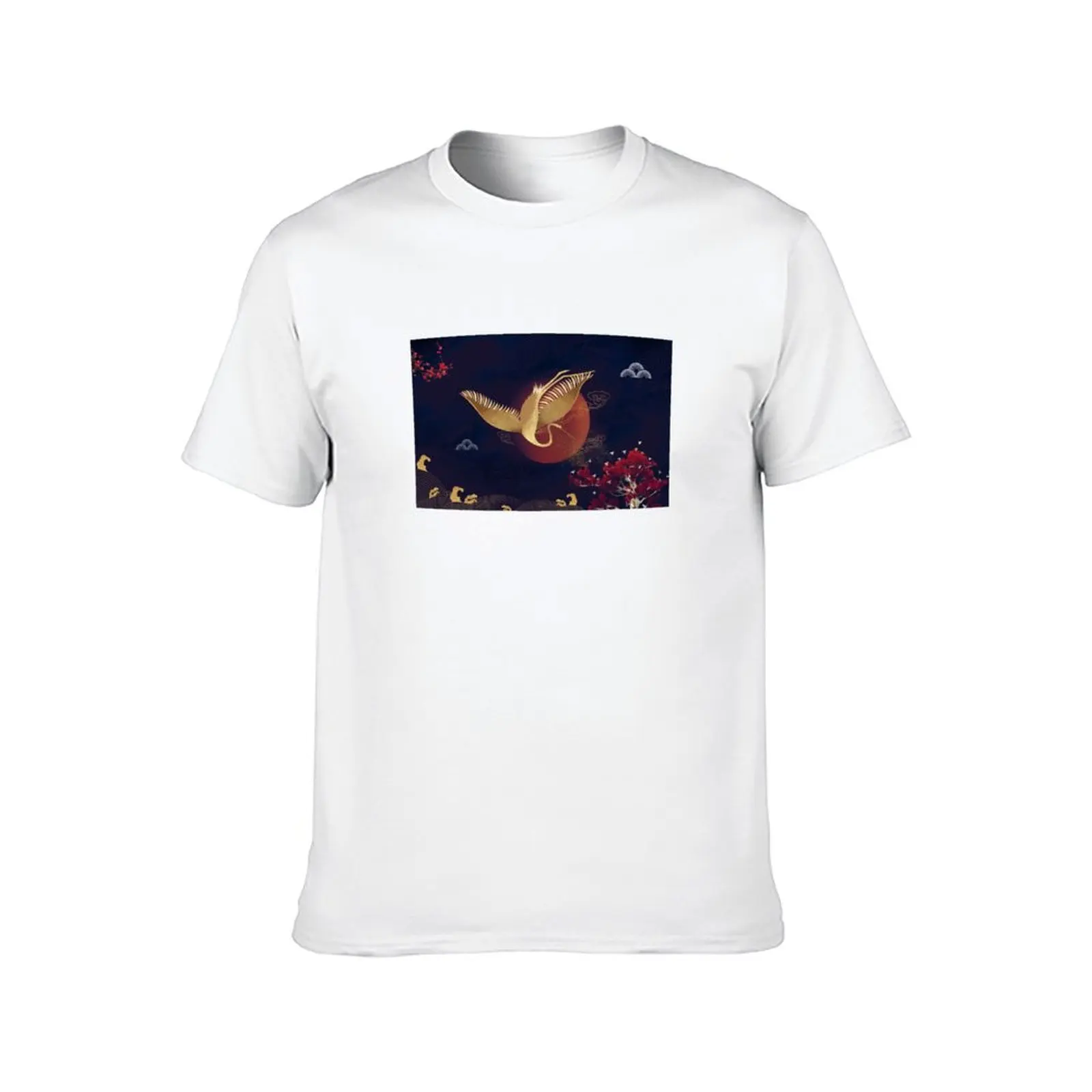 Golden Japanese Flying & Red Moon Elegant japan T-Shirt t shirt man plain man graphic t shirt T-Shirt