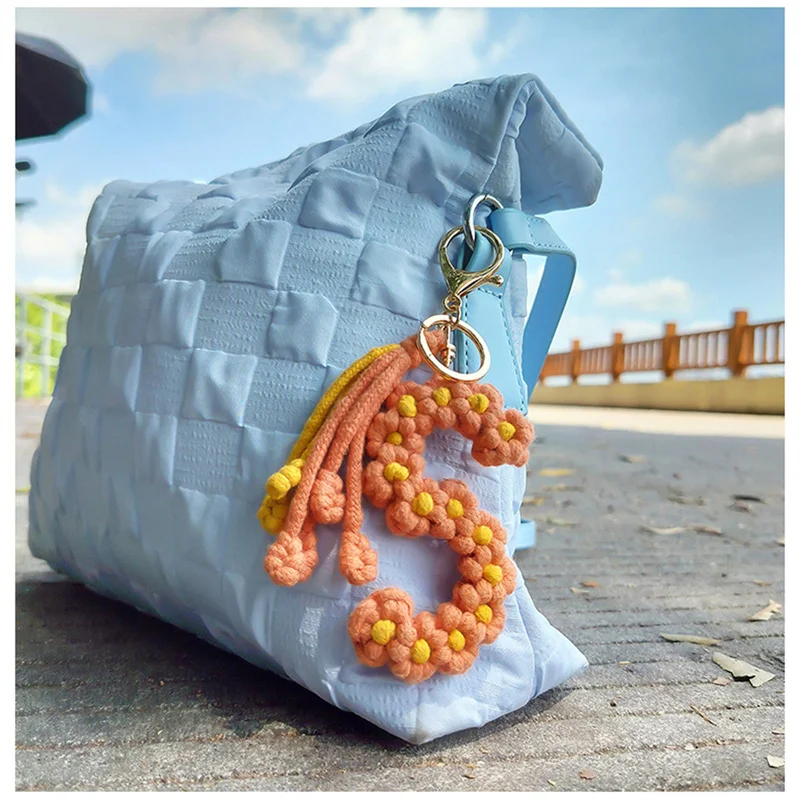 New Creative Letter Keychain Rice Ears Daisy Flowers Bag Pendant Intangible Cultural Heritage Handwoven Bohemian Letter Keychain