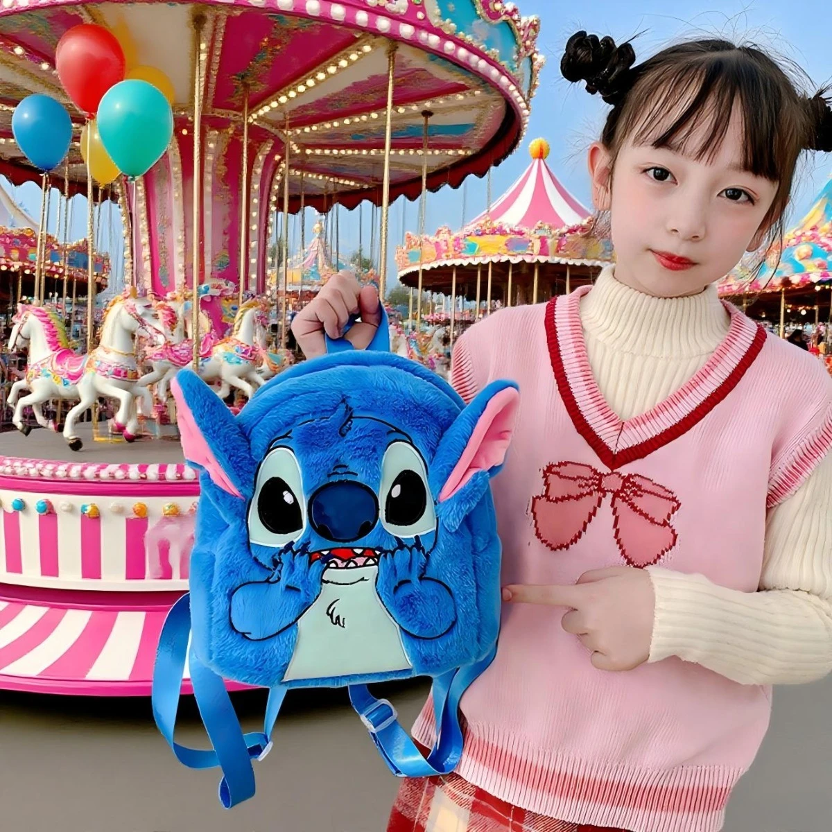 

Disney Stitch Plush Backpack Cartoon Fashion Large Capacity Cute Lilo & Stitch Children Schoolbag Gift Doll Bag