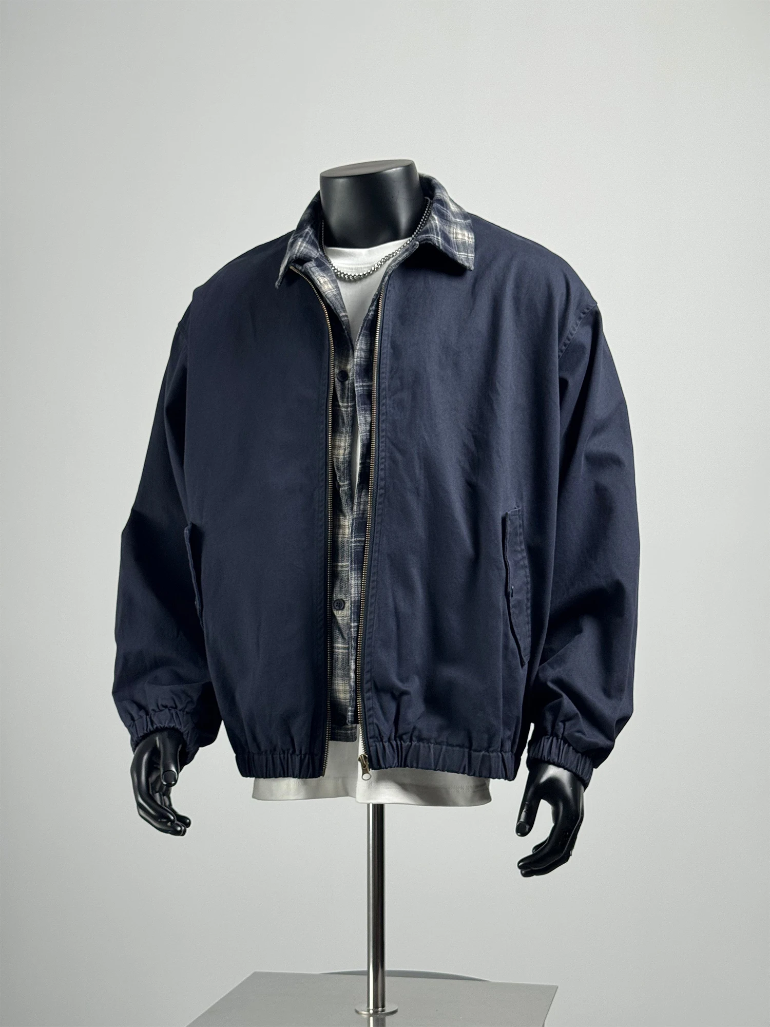 

Autumn New Plaid Splicing Fake Two-Piece Men's Casual Loose Workwear Jaet Pure Cotton Long Sve irt Youth Faion