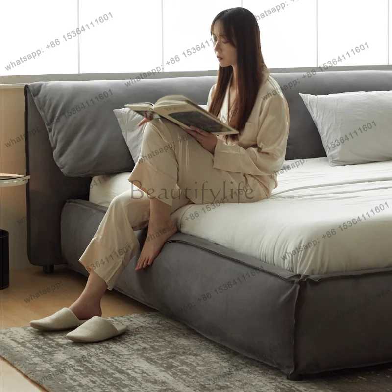 Fabric Designer Backrest Bed Gray Queen Italian 180X200cm Loft Bedroom Beds Double King Size Cloud Cama