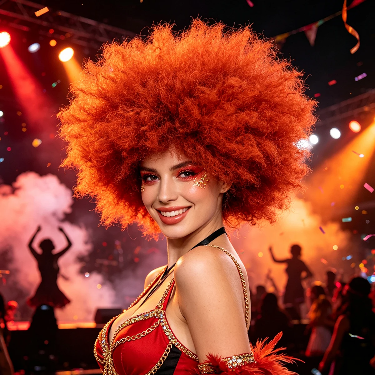 Orange Afro Wig Synthetic Fluffy Curly Hair Clown Style Full Wig Halloween Carnival Cosplay Costume Party Performance Prop