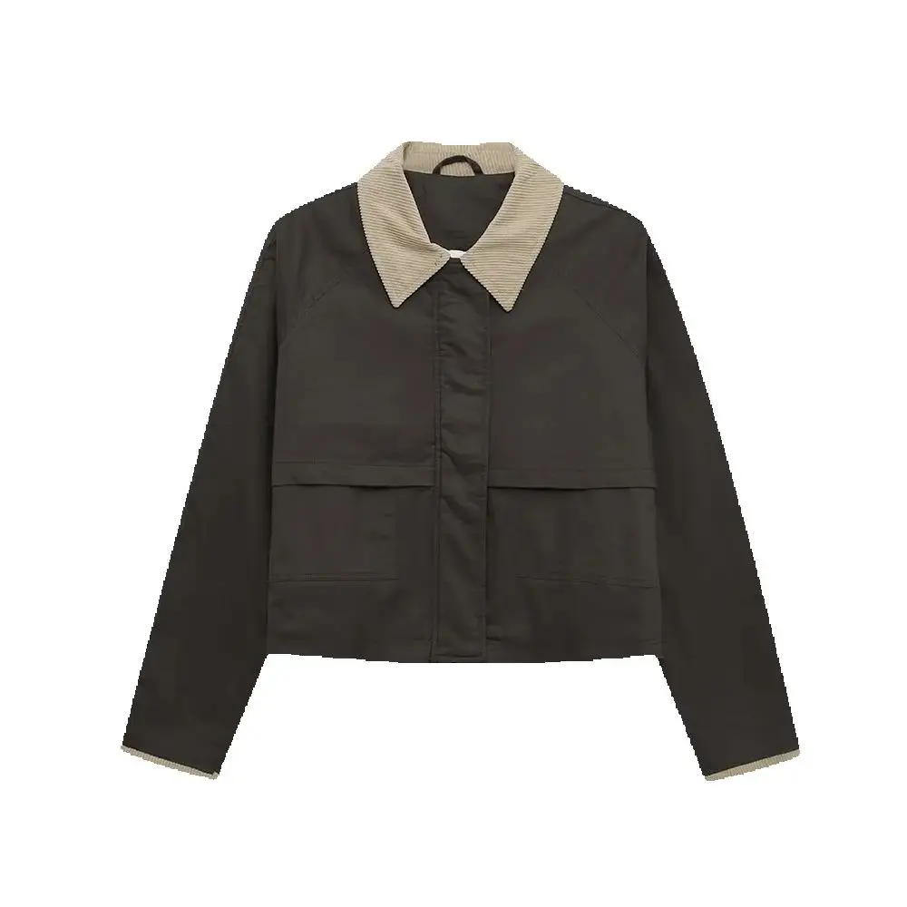 

Женская одежда в европейском и американском стиле, осенняя новинка, рабочая одежда контрастного цвета с лацканами, короткая куртка, куртка