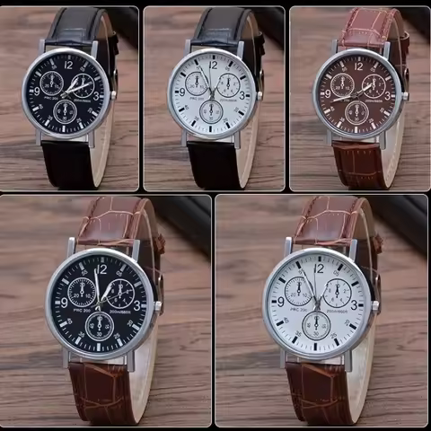 Men's Quartz Watch Blue Dial Mineral Glass Stainless Steel Band Elegant Dress Watch for Men Business Style