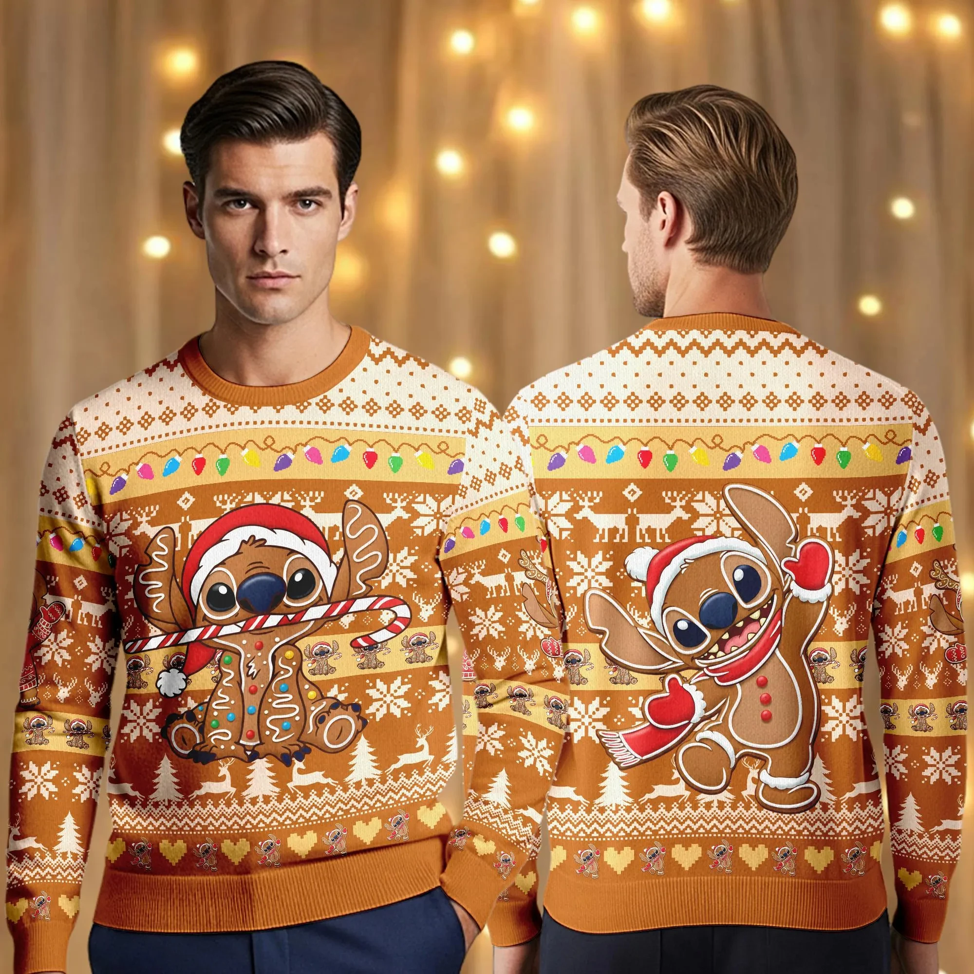 سويت شيرت بغرز عيد الميلاد للرجال البالغين، بلوفر شتوي مريح برقبة دائرية، متوفر لزي الزوجين في حفلات المهرجانات #2