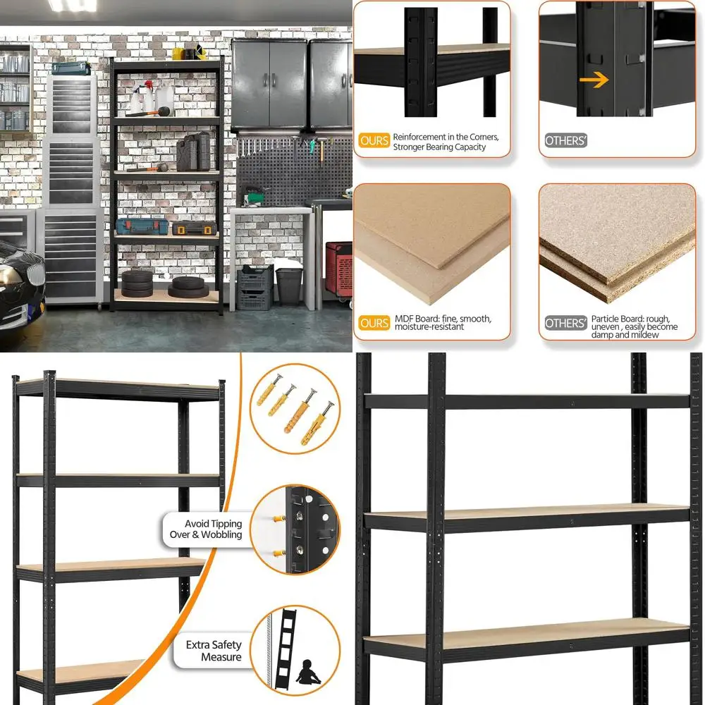 

5-Tier Heavy-Duty Storage Rack, Adjustable Shelving Unit for Garage, Utility, and Warehouse, 35.5W x 12D x 71H, Black