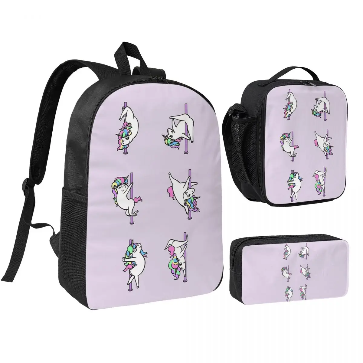 

Unicorn Pole Dancing Club Backpack Student BookBag School Bag Shoulder Bags 3ps Insulated Lunch Bag Pencil Case