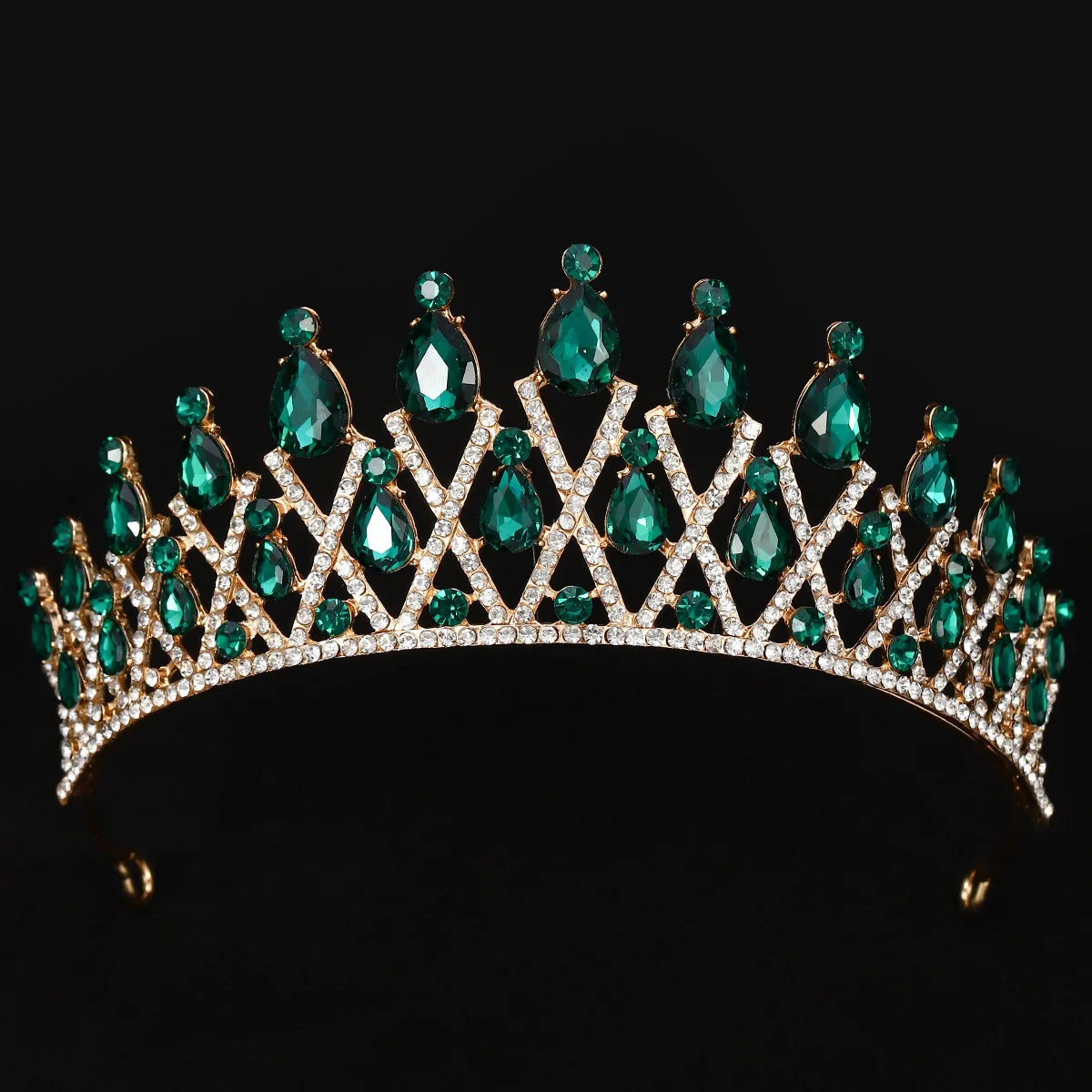 

New Baroque Green Gold Color Crown Hair Accessories Luxury Crystal Tiara For Women Wedding Headdress Bridal Pageant Hair Jewelry