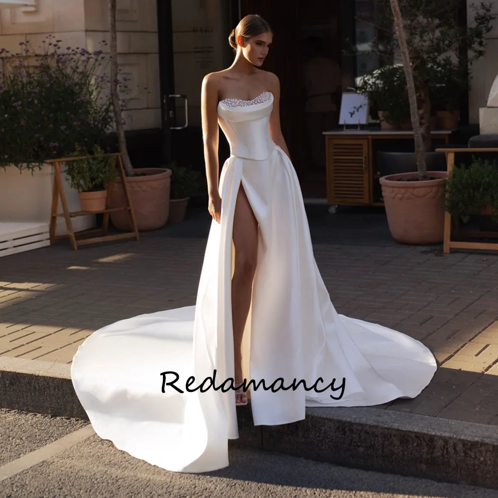 

Redamancy White Beading Sweetheart A-LINE Wedding Dresses 2024Backless Slim Sleeveles Floor-Length vestidos de novia Party Dress