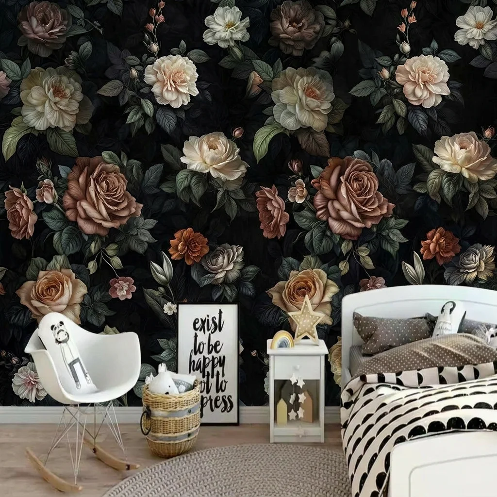 Vintage French floral, bedroom headboard background, living room TV background wall, self-adhesive material.