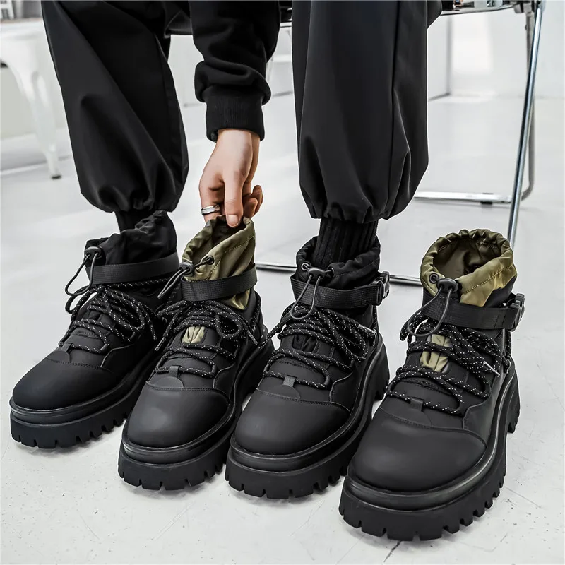 STRONGSHEN Men Boots Elastic Opening Ankle Boots Casual Shoes Men Breathable Platform Non-slip Tenis Shoes Zapatillas Hombre
