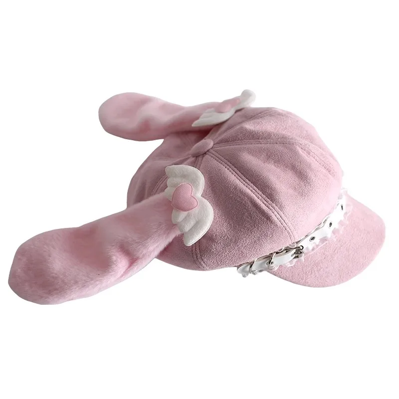 2025 المرأة اليابانية الوردي القلب أرنب قبعة Harajuku القوطية لوليتا الملاك قبعة الدانتيل قبعة ثقافة فرعية Y2K فتاة لطيف قبعات للحماية من الشمس