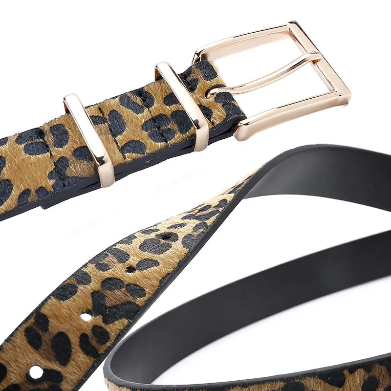 Hot Selling Women\'s Light Luxury Belt Trendy Leopard Print Belt Rose Gold Metal Buckle Women\'s PU Choice Leather Belt Matching