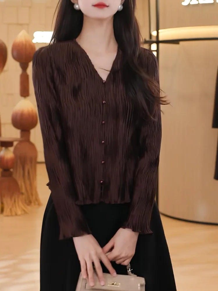 

Retro Luxury Long Sve V-Ne irt Faionable Ele Large Size Versatile Autumn New Arrival Women's Premium Inner Wear