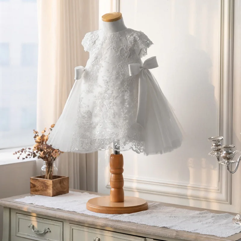 2023 Kids Dresses For Girls Big Bow Lace Princess Birthday Party Wedding Baby Girls Dress Toddler Baby Baptism Christening Dress