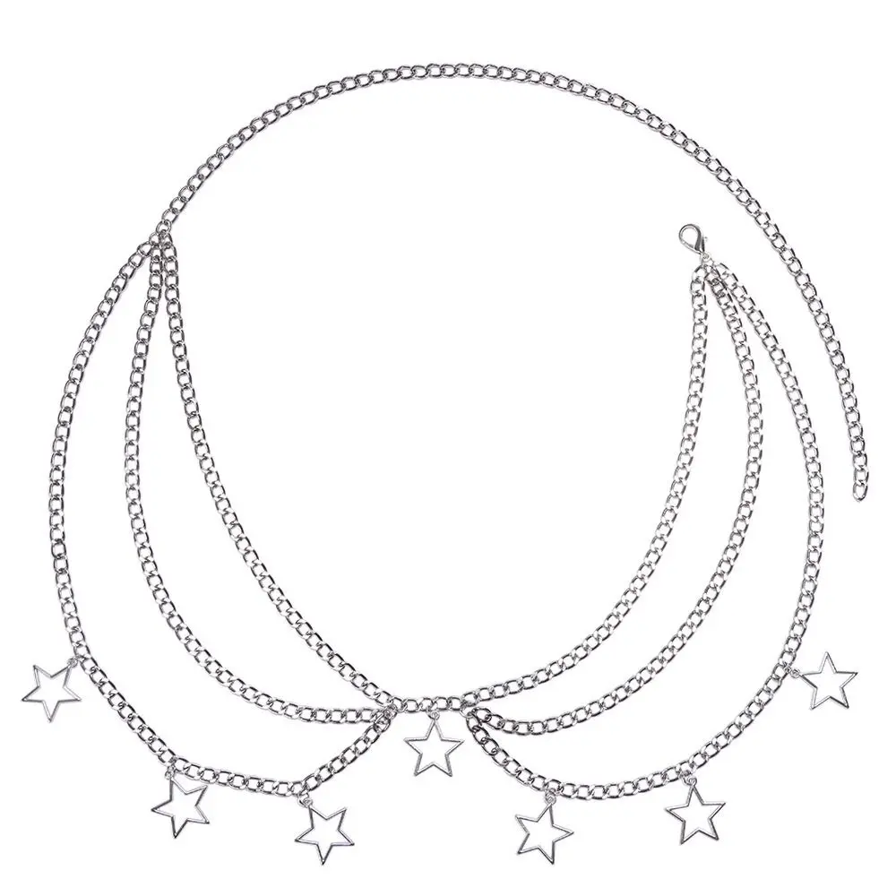 Retro Hollow Out Five-Pointed Star Waist Chain Gold Color Silver Metal Waist Chain Geometric All-match Bohemian Body Chain Girls