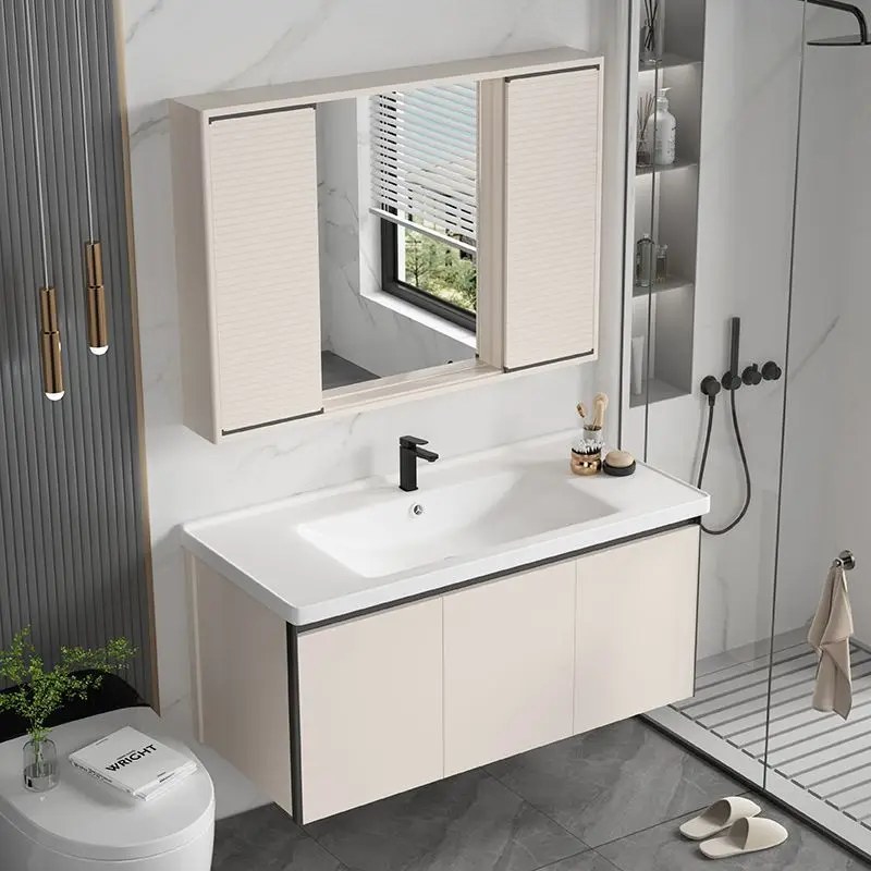 Cream wind and water mirror thickened aluminum honeycomb aluminum alloy bathroom cabinet combination bathroom integrated
